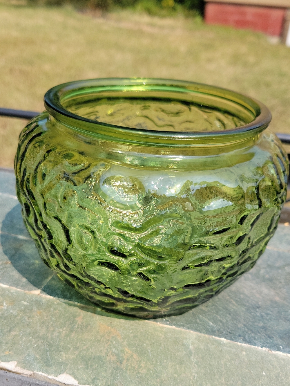 E O Brody Green Textured Glass Vintage Decorative Vase - Home Art